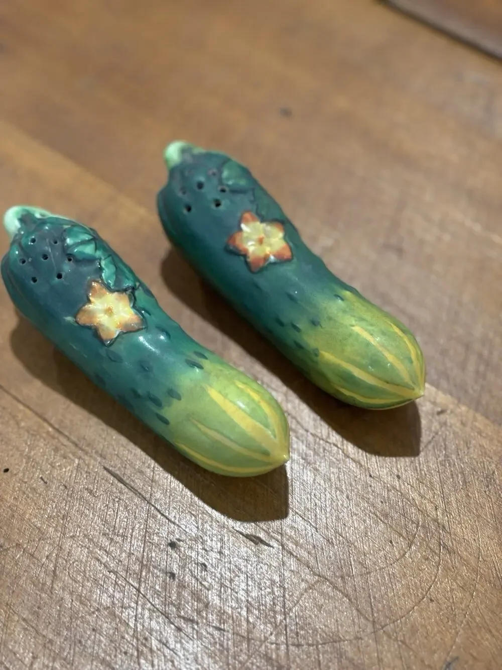 Vintage Japan Ceramic Cucumber Salt & Pepper Shakers Pair with Cork Stoppers
